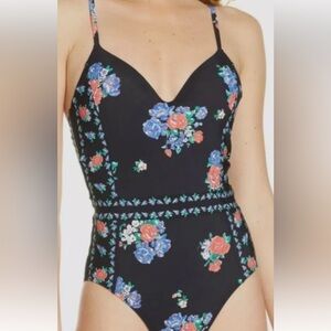 Tory Burch Black Floral One Piece Swimsuit